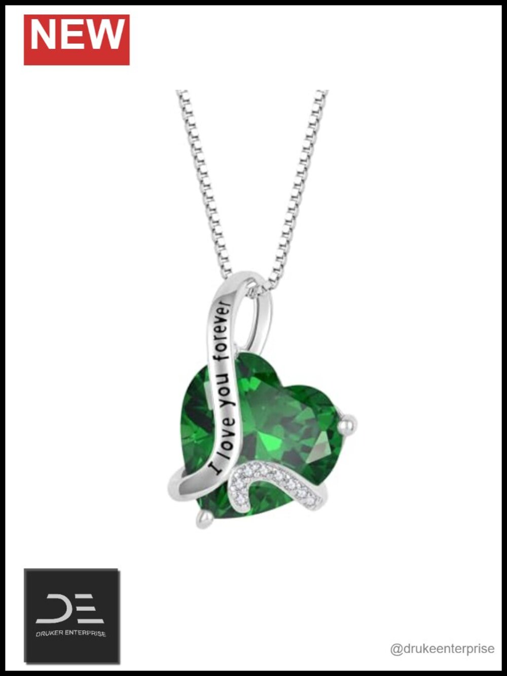 Engraved I Love You Forever Heart Pendant Necklace Birthstone Jewelry